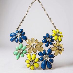 Vintage J.Crew Colorful Crystal Flower Statement Necklace |